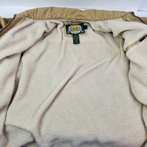Cabelas Chore Coat Mens Medium Beige Canvas Sherpa Lined Work Field Jacket - Picture 11 of 16